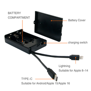 3 pin AA pin khẩn cấp với <span class=keywords><strong>iPhone</strong></span> sạc cắm và Type-C Powered ngân hàng điện nhỏ gọn cầm tay - Product Image 4
