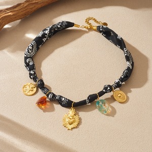 Fashionable Retro Multi Element Pendant Gold Plated Heart Round Flower Beaded Necklace Zinc Alloy N3898 - Product Image 3