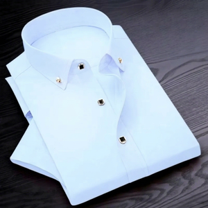 Elegante camisa de vestir formal personalizada para hombre-Rojo, transpirable de punto de manga corta de un solo botón para hombres - Product Image 1