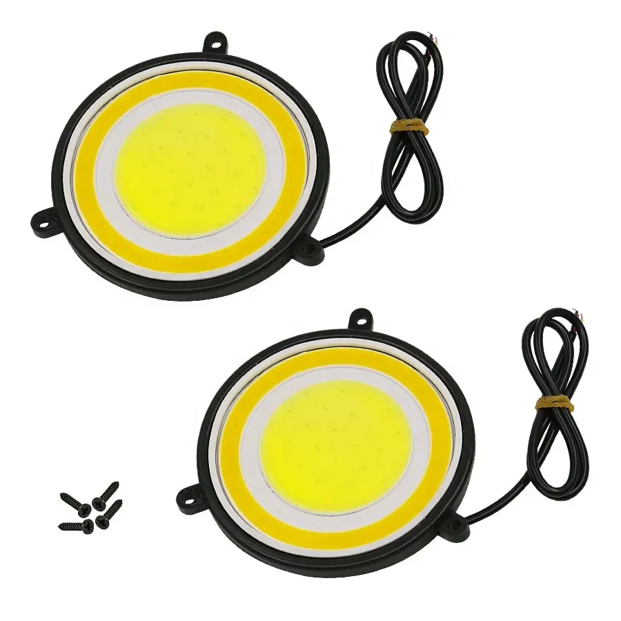 COB Bulat LED Putih Kuning Lampu Sein Mobil Lampu Berkendara Warna Ganda Lampu Berjalan Siang Hari DC 12V DRL Lampu Bantu Led Otomatis