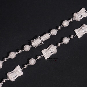 In argento massiccio Jesus testa Mix Micro pavé palla ghiacciata catena del rosario VVS Moissanite diamanti uomini gioielli collana - Product Image 3