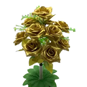 Оптовая продажа, розы, цветок, Искусственные золотые шелковые розы, цветы для свадебного украшения оптом