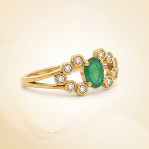 Anillo de Lujo con Esmeralda de Corte Ovalado y Detalles de Diamantes Redondos para Mujer, Oro de 10K, 14K, 18K, Plata 925, 935 - Product Image 3