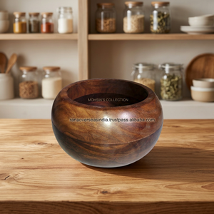Bol en bois écologique sculpté à la main et poli, style Feng Shui, pour salades, fruits, pâtes et collations - Product Image 3