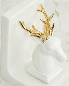 <strong>Cute</strong> Reindeer Shaped Ceramic <strong>Bookend</strong> Reindeer Design with Electroplated Antler <strong>Bookends</strong> Ceramic Decorative Deer <strong>Bookends</strong> Stand - Product Image 2