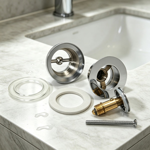 Valvola di scarico a scomparsa in ottone cromato per lavabo, con pulsante a scatto, G1 1/4, tappo da 63mm, asta in acciaio inossidabile, molla anti-odore - Product Image 3