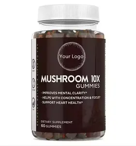 Oem Vegano Cordyceps Reishi & Lions Mane Mushroom Gummies Brain Support Gummies Mushroom Extract Complex Gummies Etiqueta Privada