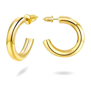 Boucles d'oreilles créoles en acier inoxydable en forme de C, bijoux de mode pour femmes, design géométrique rond - Product Image 5