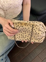 Tas Selempang Wanita Zeyu Motif Polkadot Bulu Imitasi, Tas Tangan Rantai Kunci Emas, Tas Selempang Bulu Imitasi Ramah Lingkungan, ODM / OEM