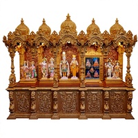 Temple en bois de Sagwan fait main pour salle de prière, Mandir Swaminarayan en teck doré pour la maison, unité de temple BAPS avec base de rangement