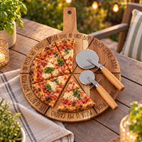 NOUVEAU Plateau à pizza rond en bois d'acacia avec guides de découpe et trou de suspension pour la cuisine à domicile