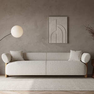 Maxky canapé italien salon crème Style meubles de maison en ligne petit appartement canapé français agneau velours bois massif grand canapé - Product Image 3