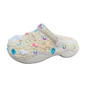 Ivory White Pearl Rhinestone <b>Clogs</b> Thick Sole EVA Cushioned Open Toe PVC Upper PU Lining Women's <b>Slippers</b> Fashion Decorated Sea - Product Image 5