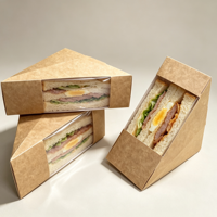 Boîte à sandwich jetable de qualité alimentaire avec logo personnalisé, boîte à bolas de riz en papier kraft avec fenêtre transparente