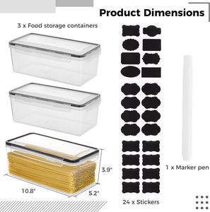 Airtight Food <b>Storage</b> <b>Containers</b> with Lids 4PCS Set 3.2L Plastic Spaghetti <b>Container</b> for Pasta and Long Noodles - Product Image 3
