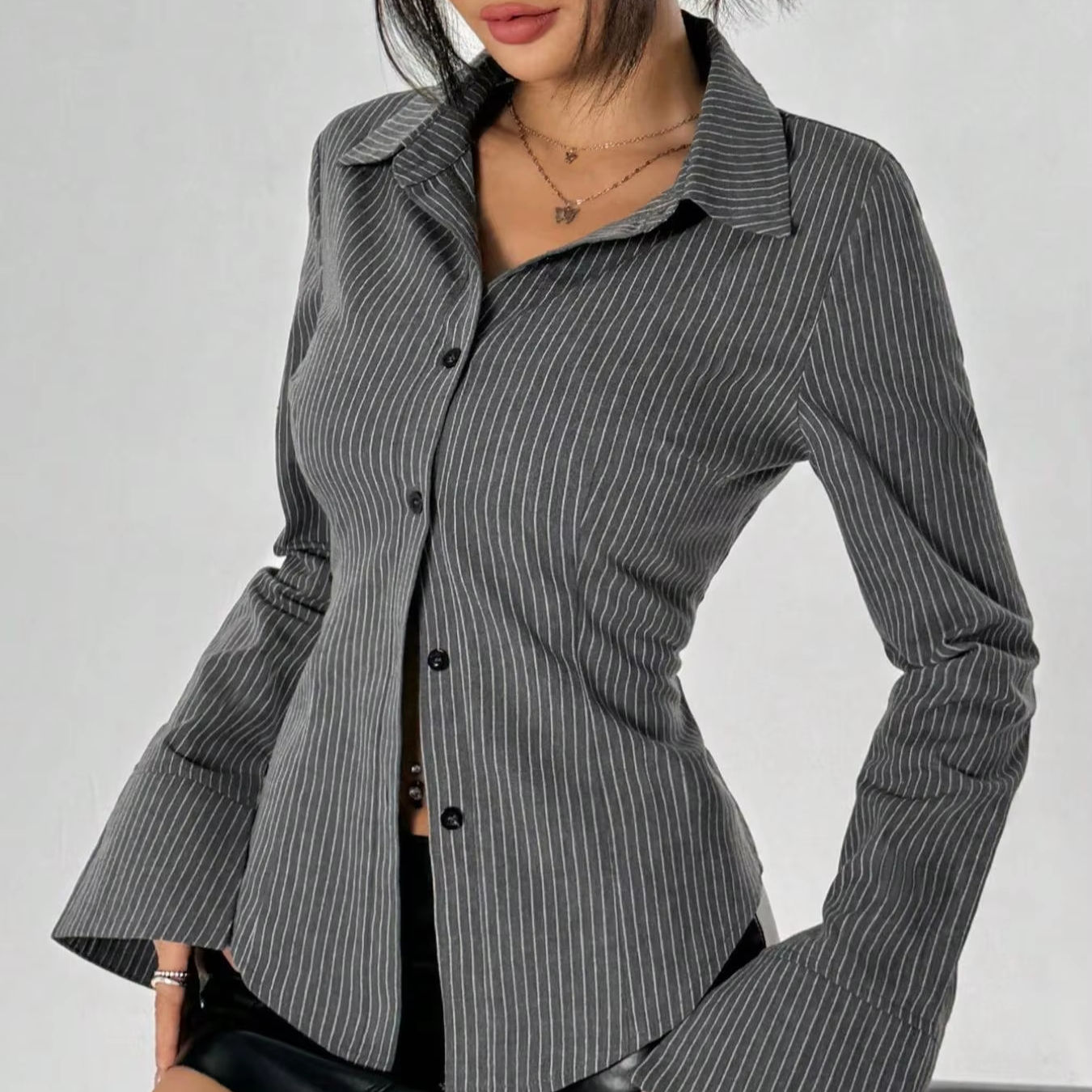 Wholesale Girls Black White Striped Shirt Soft Comfortable