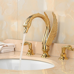 Grifos de Latón de Doble Palanca Estilo Tradicional Chino con 3 Orificios para Baño y <span class=keywords><strong>Grifo</strong></span> de Lavabo Dorado con Diseño de Dragón <span class=keywords><strong>Animal</strong></span> - Product Image 1