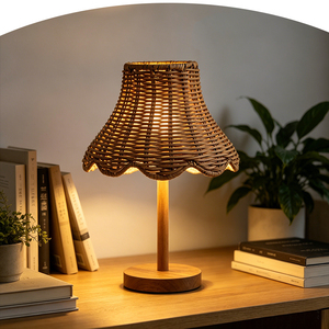 Rattan <strong>Bamboo</strong> Table <strong>Lamp</strong> with Hemp Rope Shade Touch Control LED Light AC Powered Eco-Friendly Wedding Lighting - Product Image 6