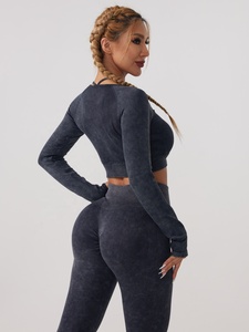 Vlink pakaian olahraga wanita, set atasan halter lengan panjang, pakaian yoga rajutan 2 potong untuk fitness tulang rusuk - Product Image 5