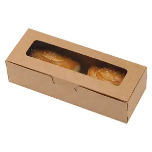 Boîte à pâtisserie rectangulaire transparente à fenêtre, emballage à rabat, boîte à macarons en papier kraft, boîte à bonbons pour biscuits