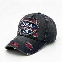 Gorra de Béisbol Estilo Dad Hat de Mezclilla Vintage Lavada al por Mayor, Desgastada, con Agujeros y Deshilachado, Bordado, Hebilla Metálica, Unisex, Logotipo Personalizado
