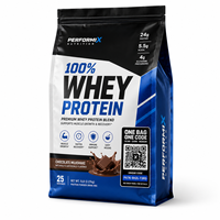 Sachet personnalisé avec code unique pour protéines de lactosérum, scellé sur huit côtés avec code QR, emballage pour nutrition sportive
