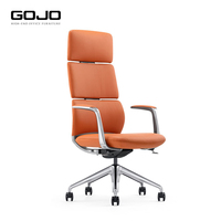 Chaise de bureau de direction moderne haut de gamme en cuir, dossier haut, pivotante, avec accoudoirs en aluminium pour PDG