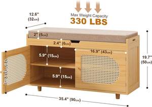 Banc de rangement moderne pour entrée avec porte rabattable, en bois et rotin, étagère à chaussures, <span class=keywords><strong>buffet</strong></span>, console, table avec porte - Product Image 3