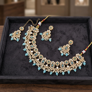 Indian Traditional Antique Gold Plated Kundan Choker <b>Necklace</b> Set Maroon <b>Ruby</b> Red Gemstone Bead Bridal Jewelry Set with Earrings - Product Image 2