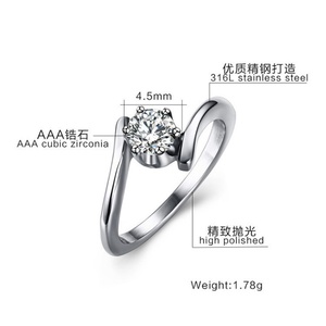 Wholesale Silver Jewelry Women's Stainless Steel Cubic Zirconia Engagement <b>Ring</b> Diamond Wedding <b>Rings</b> - Product Image 2