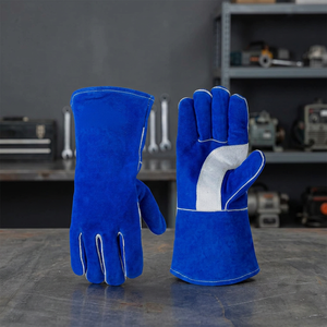 Guantes de Seguridad de Cuero Azul de 14 Pulgadas con Puño Recto Resistentes al Calor y a la Abrasión - Product Image 4