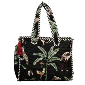 Bolso de mano con estampado de bloques de tamaño pequeño con borde negro hecho a mano diseño clásico de calidad premium en precio al por mayor para mujer - Product Image 1