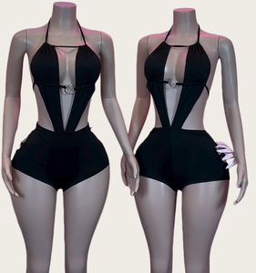 ชุดรอมเปอร์ฤดูร้อนสำหรับผู้หญิง Viviblook D26RP003 สีพื้นแบบใหม่ เซ็กซี่ โชว์หลังเว้าแหวน สายรัดคอแบบผูกหลัง - Product Image 1