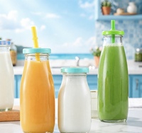 Bouteille en verre transparent Sishang avec couvercle hermétique pour lait, yaourt, pudding, jus, thé, boisson fraîche, petit-déjeuner, à emporter