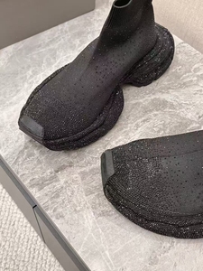Chunky Sock Sneakers Black Sequined Cloth Round Toe Cushioned EVA Midsole Rubber Outsole All Seasons - Product Image 6