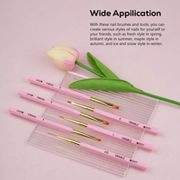 Ensemble de 6 pinceaux professionnels anti-roulement à poignée hexagonale en acrylique rose macaron pour le nail art, idéal pour le gel UV et la peinture de détails