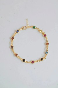 Multi Color Gold Plated Sterling Silver CZ <b>Charm</b> Bracelet Luxury Dainty Rainbow Anniversary Gift - Product Image 2