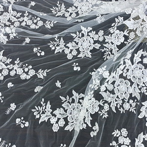 Perlato <span class=keywords><strong>bianco</strong></span> floreale solubile in acqua tessuto di pizzo materiale traspirante per abito da sposa abito da sera abbigliamento di lusso - Product Image 2