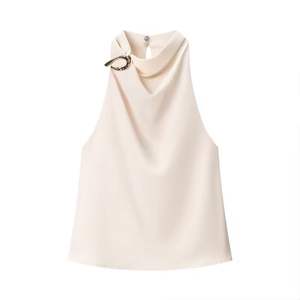 Chaleco de Moda Primavera/Verano, Cuello Halter, Color Sólido Retro, Sin Mangas, Elegante y Casual para Mujer - Product Image 5