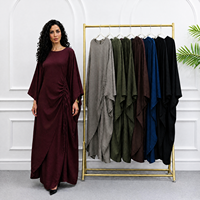 Set Abaya Dua Potong Mexizo untuk Wanita, Atasan Lengan Lonceng Panjang dan Celana Kaki Lebar dengan Desain Tali Serut Samping yang Dapat Disesuaikan, Model Longgar