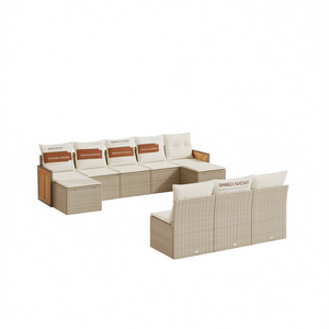 Conjunto de Sofás de Jardín de Ratán Beige para 6 Personas, Muebles de Exterior Resistentes a la Intemperie, Diseño Contemporáneo, Estructura de Madera de Teca - Product Image 1