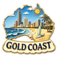 Aimant de réfrigérateur en métal émaillé dur, design personnalisé, vente en gros du fabricant, souvenir touristique de la ville de Gold Coast, Australie