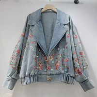 Veste en jean décontractée pour femme, nouvelle collection automne 2026, col rétro, simple boutonnage, brodée, style boutique, vente en gros
