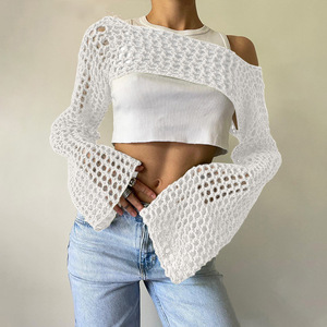 <span class=keywords><strong>Pull</strong></span> décontracté ultra court à manches courtes pour <span class=keywords><strong>femme</strong></span>, 100 % <span class=keywords><strong>coton</strong></span>, anti-boulochage, avec logo frontal - Product Image 1