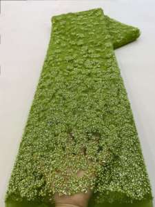 Ni. Ai sang trọng sequin hạt ren màu xanh sequin đính cườm Voile Jacquard đám cưới ren vải ưa thích vải tuyn thêu - Product Image 5