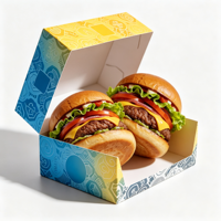 Boîte à hamburger carrée en papier kraft biodégradable imprimée sur mesure avec couvercle à charnière, emballage alimentaire jetable pour plats à emporter
