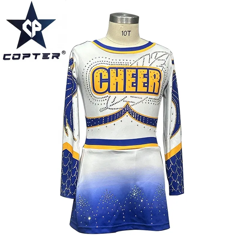 Fashion custom own design girls blue white cheerleading uniforms cheerleaders