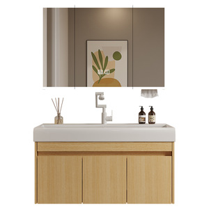 Mueble de Baño Italiano de Titanio y Madera Natural con Lavabo Cerámico de una Pieza y Espejo con Luz - Product Image 3