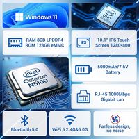 Mini ordinateur tactile 10,1 pouces avec Windows 11 Pro, Celeron N5095, 8 Go de RAM/128 Go de ROM, double RS232 HDMI, BT 5.0