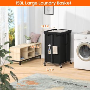 Lớn 150L giặt cản trở với bánh xe kim loại khung có thể tháo rời túi cán giỏ cho phòng ngủ phòng tắm phòng giặt - Product Image 2